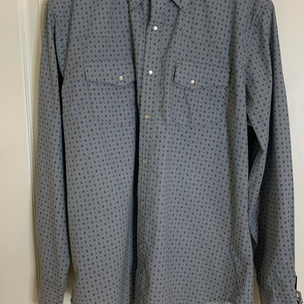 Men's Wrangler Wrancher Pearl Snap Size L Grey With Blue Diamonds - Picture 13 of 15